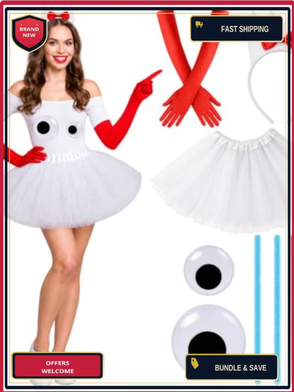 8 Pc Halloween Fork Costume Accessory Set Polyester Tutu Gloves